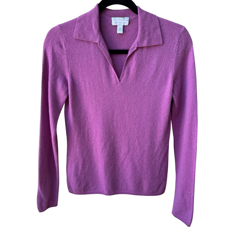Charter Club 2-Ply 100% Cashmere Quiet Luxury Preppy Minimalist Polo Sweater S